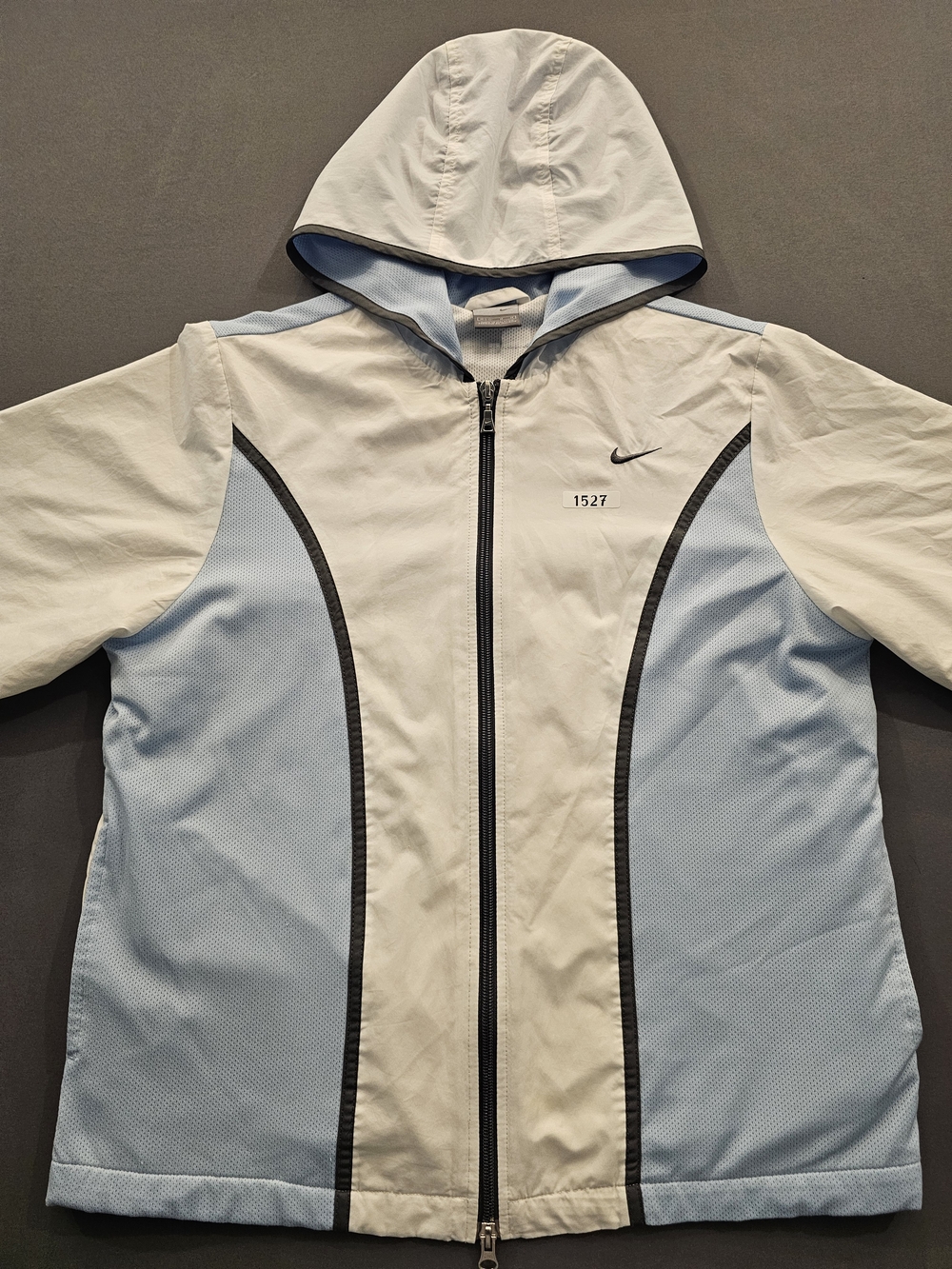 Vintage Nike Y2K Hooded Windbreaker Light Blue & White Mesh Lined Women's Size M - Picture 6 of 7